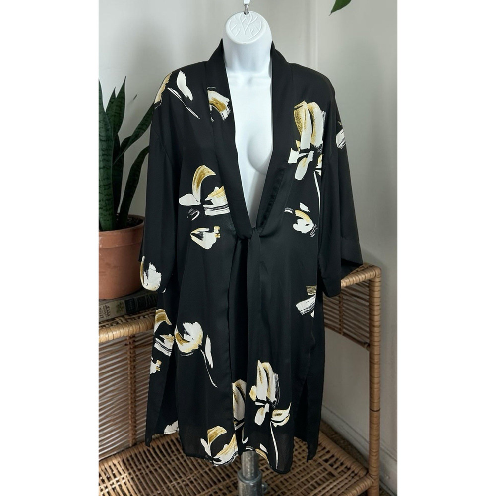 A New Day Floral Kimono Open Top One Size OSFM 3/4 Sleeve Long Blouse Cover Up